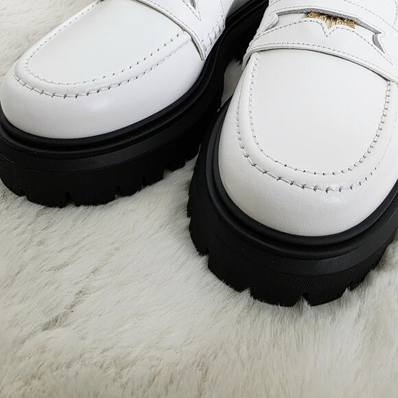 Maje White Leather Chunky Platform Lug Sole Loafers Clover Detail EU 38 / US 7.5 - Picture 6 of 14